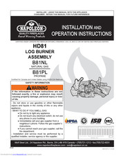 Napoleon B81NL Installation And Operation Instructions Manual