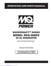 MQPower WHISPERWATT DCA-36SPX Operation And Parts Manual