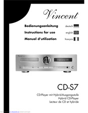 Vincent CD-S7 Instructions For Use Manual