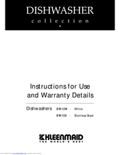 Kleenmaid DW15X Instructions For Use And Warranty Details