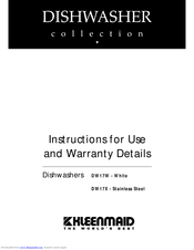 Kleenmaid DW17W Instructions For Use And Warranty Details