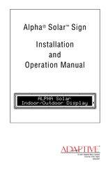 Adaptive Micro Systems Alpha Solar Installation And Operation Manual