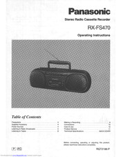 Panasonic RXFS470 - RADIO CASSETTE-LOW Operating Instructions Manual