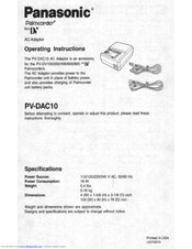 Panasonic PV-DAC10 Operating Instructions Manual