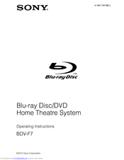 Sony BDV-F7 - Blu-ray Disc™ Player Home Theater System Operating Instructions Manual