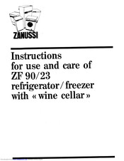 Zanussi ZF 23 Instructions For The Use And Care