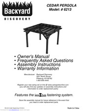 Backyard Discovery Cedar Pergola 6213 Owner's Manual