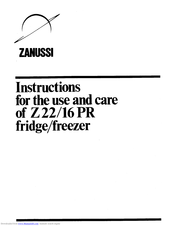 Zanussi Z 22/16 PR Use & Care Manual - Installation Manual