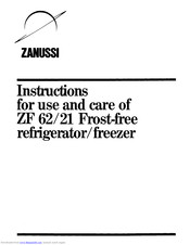 Zanussi ZF 62 Use And Care & Installation Instructions Manual