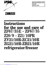 Zanussi ZF67/35 Instructions For Use Manual