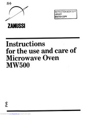 Zanussi MW500 Instructions For Use And Care Manual