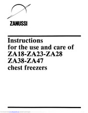 Zanussi ZA18 Instructions For The Use And Care