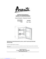 Avanti SHP2309B Instruction Manual