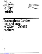 Zanussi ZG952 Instructions For Use Manual