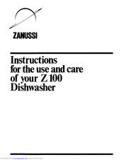 Zanussi Z 100 Use And Care Instructions Manual