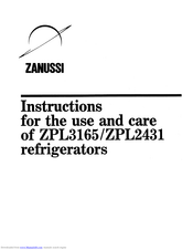 Zanussi ZPL3165 Instructions For Use Manual