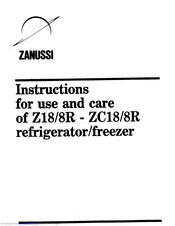 Zanussi Z18/8R Instructions For Use And Care Manual