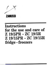Zanussi Z 19/5PR Instructions For Use And Care Manual