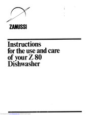 Zanussi Z 80 Use And Care Instructions Manual