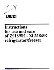 Zanussi Z918/8R Instructions For Use And Care Manual