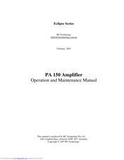 RF Technology PA 150 Operation And Maintenance Manual