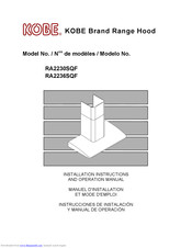 KOBE RA2230SQF Installation Instructions And Operation Manual
