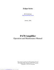 RF Technology Eclipse PA70 Operation And Maintenance Manual