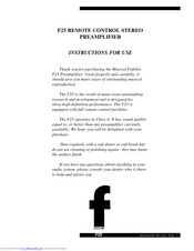 Musical Fidelity F25 Instructions For Use Manual