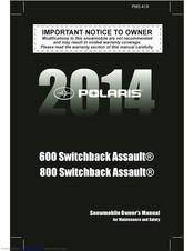 Polaris 800 Switchback Assault 2014 Owner's Manual