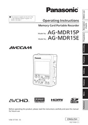 Panasonic AG-MDR15P Operating Instructions Manual