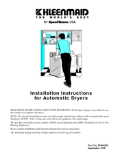 Kleenmaid Automatic dryers Installation Instructions Manual