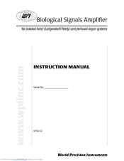 WPI Biological Signals Amplifier Instruction Manual
