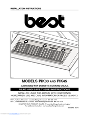 BEST Range Hoods PIK33 Installation Instructions Manual