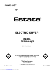 Estate TEDL640AW0 Parts List
