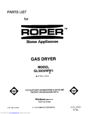 Roper GL3030WW1 Parts List