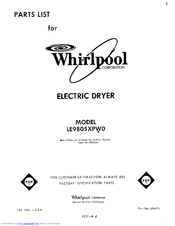 Whirlpool LE9805XPW0 Parts List
