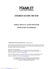 Hamlet STEREO SCOPE 503 EM Operator's Handbook Manual