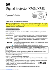 3M Digital Projector X35N Operator's Manual