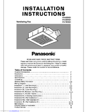 Panasonic Whisper Value-Lite FV-10VS1 Installation Instructions Manual