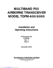 Technisonic Industries Limited TDFM-600 Installation And Operating Instructions Manual