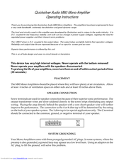 Quicksilver Audio M80 Operating Instructions