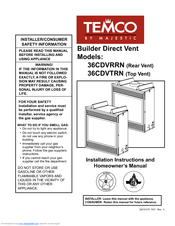 Temco 36CDVRRN Installation Instructions And Homeowner's Manual