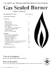 Premier GAS SEALED BURNER Use And Care Manual
