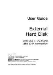 Medion External hard disk with USB 1.1/2.0 and IEEE 1394 connection User Manual