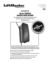 Chamberlain LiftMaster Elite Security+ 3800PLD Installation Manual