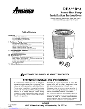 Amana RHA**B*A Installation Instructions Manual