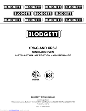 Blodgett XR8-G Installation Operation & Maintenance