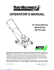 MTD Yard Machines 080 Series Operator's Manual