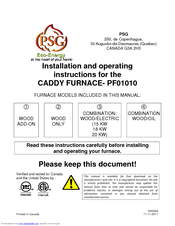 PSG Caddy PA01000 Installation And Operating Instructions Manual