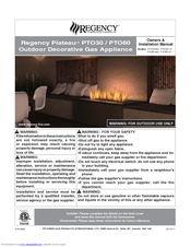 Regency Plateau PTO30-LP Owners & Installation Manual